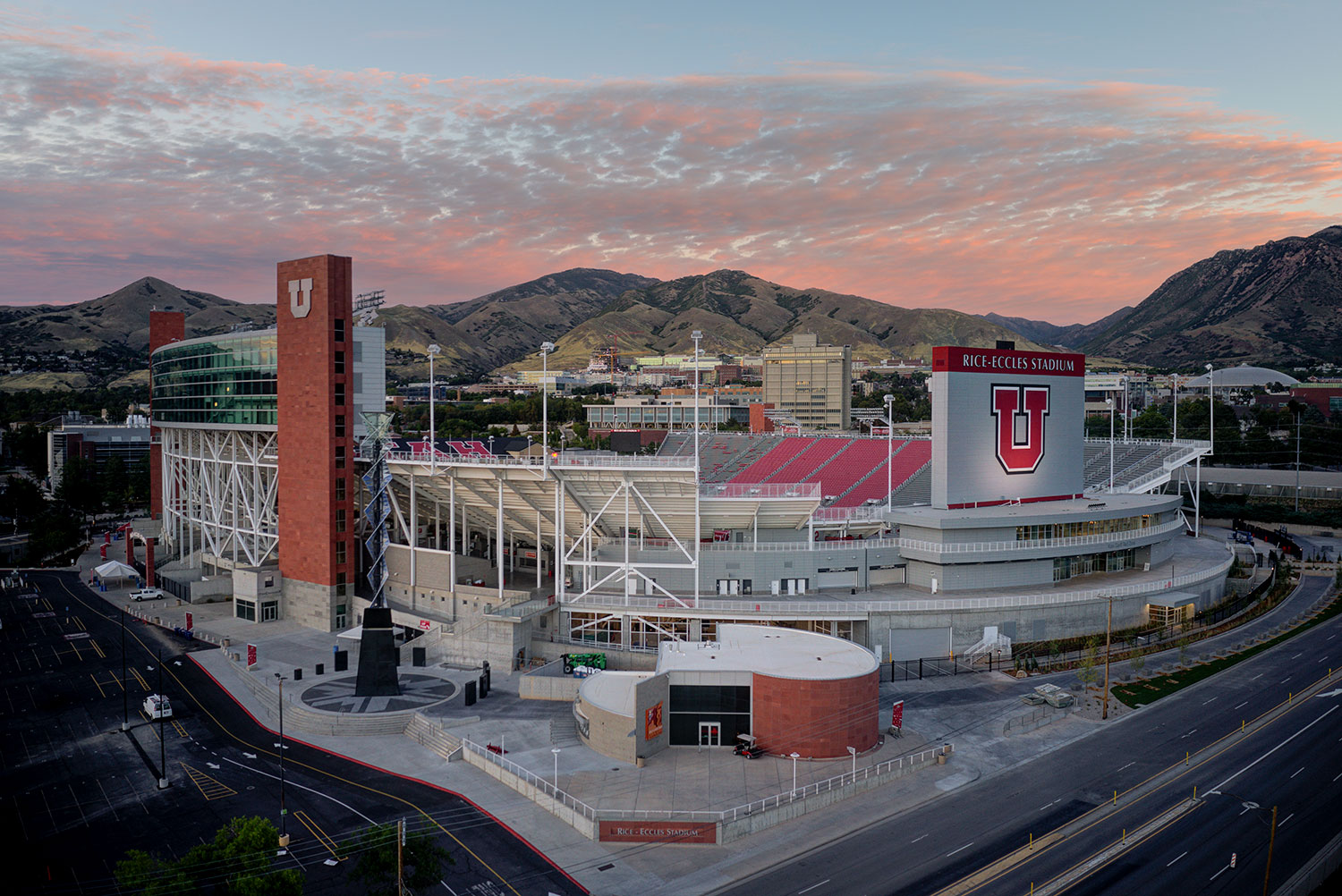 Rice-Eccles Stadium at dusk